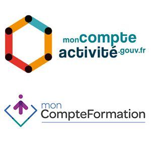 Deux logos pour mon compte activité et mon compteformation sont présentés sur fond blanc.