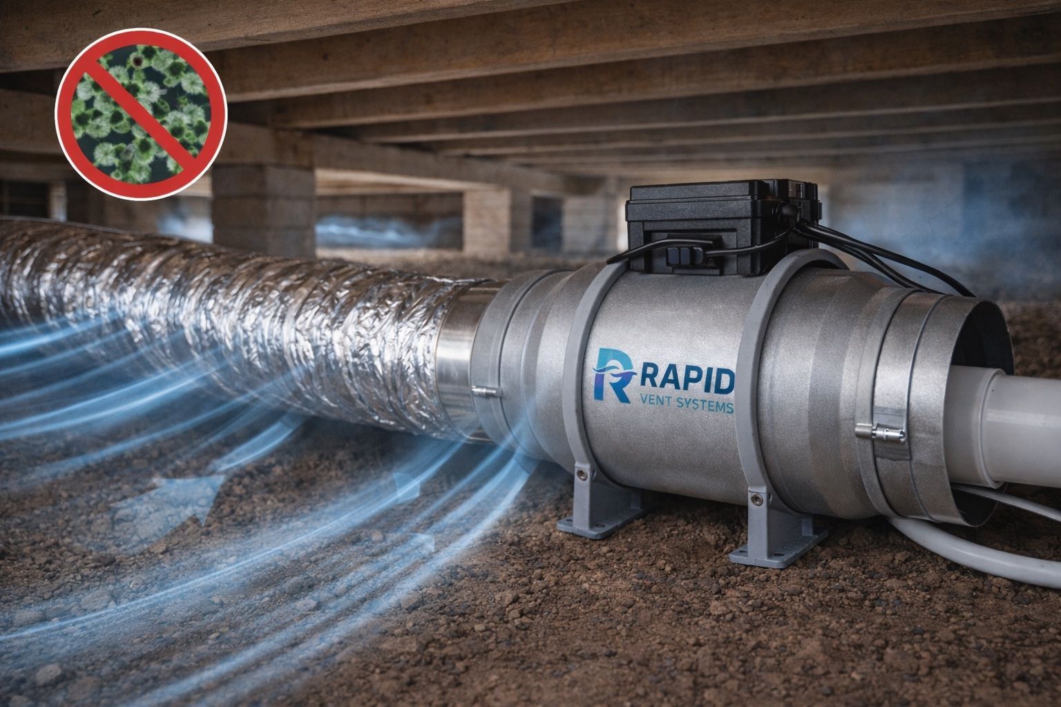 Branded photos subfloor  ventilation fan airflow graphic