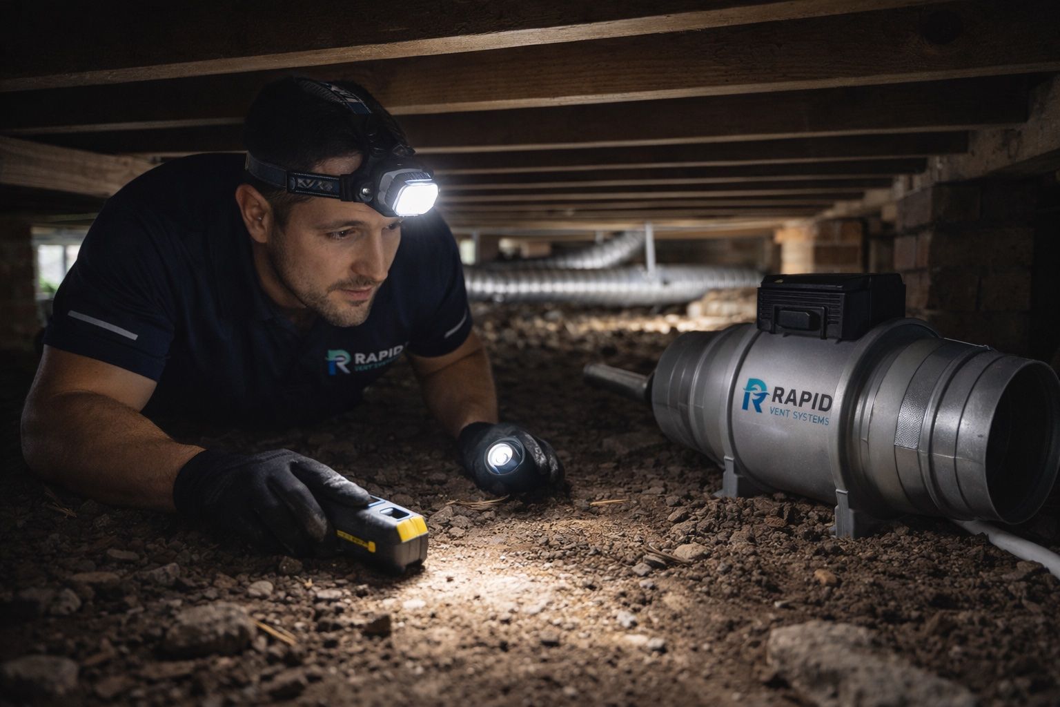 branded photos technician crawlspace inspection headlamp
