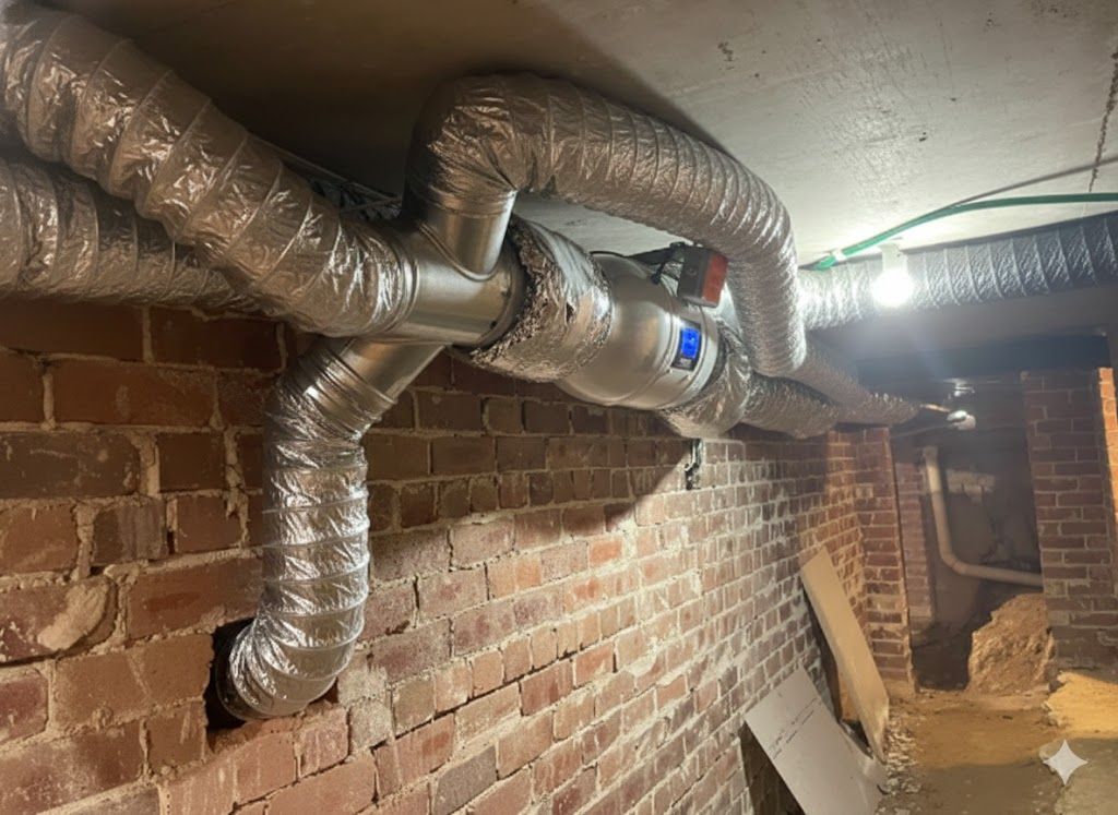 subfloor ventilation system inline fan ducting installed