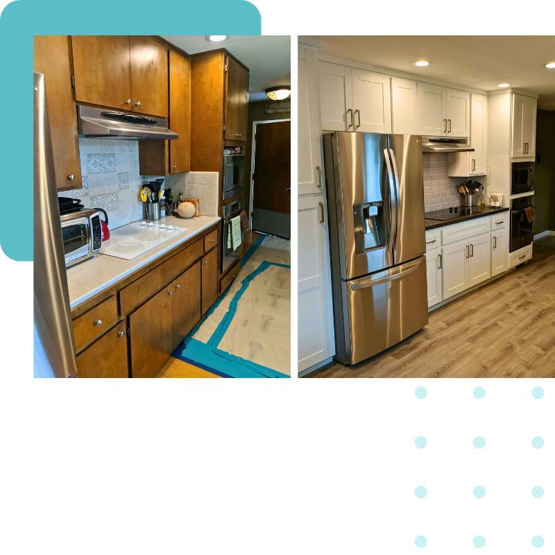 a before and after kitchen transformation completed by JV Cabinets