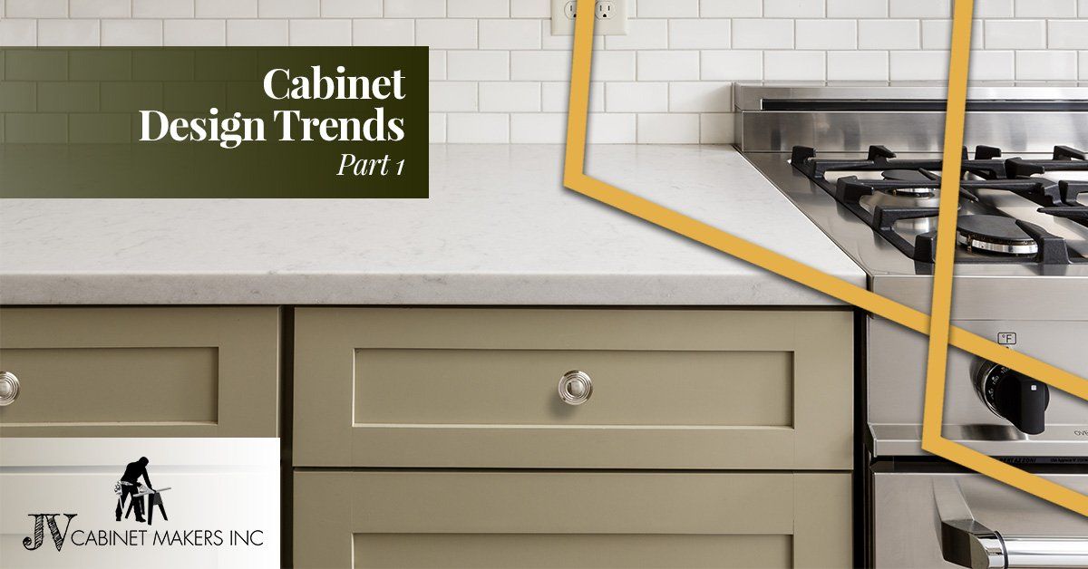 A kitchen with a stove and a sign that says cabinet design trends