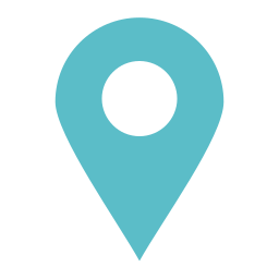 A blue map pin with a white circle in the middle.