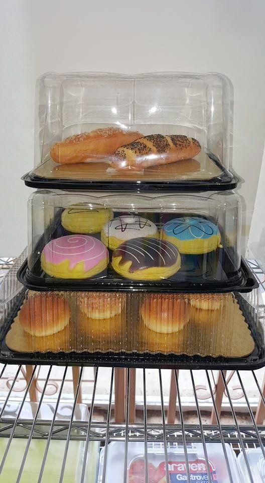 bakery items in a case