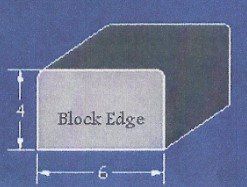 A drawing of a block edge with measurements on a blue background.