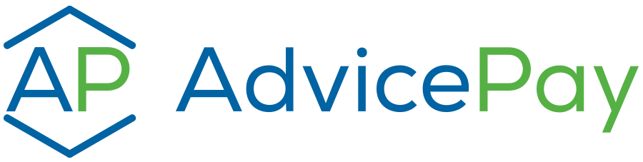 The logo for ap advice pay is blue and green.
