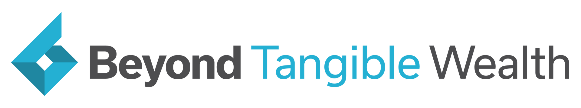 A logo for beyond tangible wealth with a blue diamond.