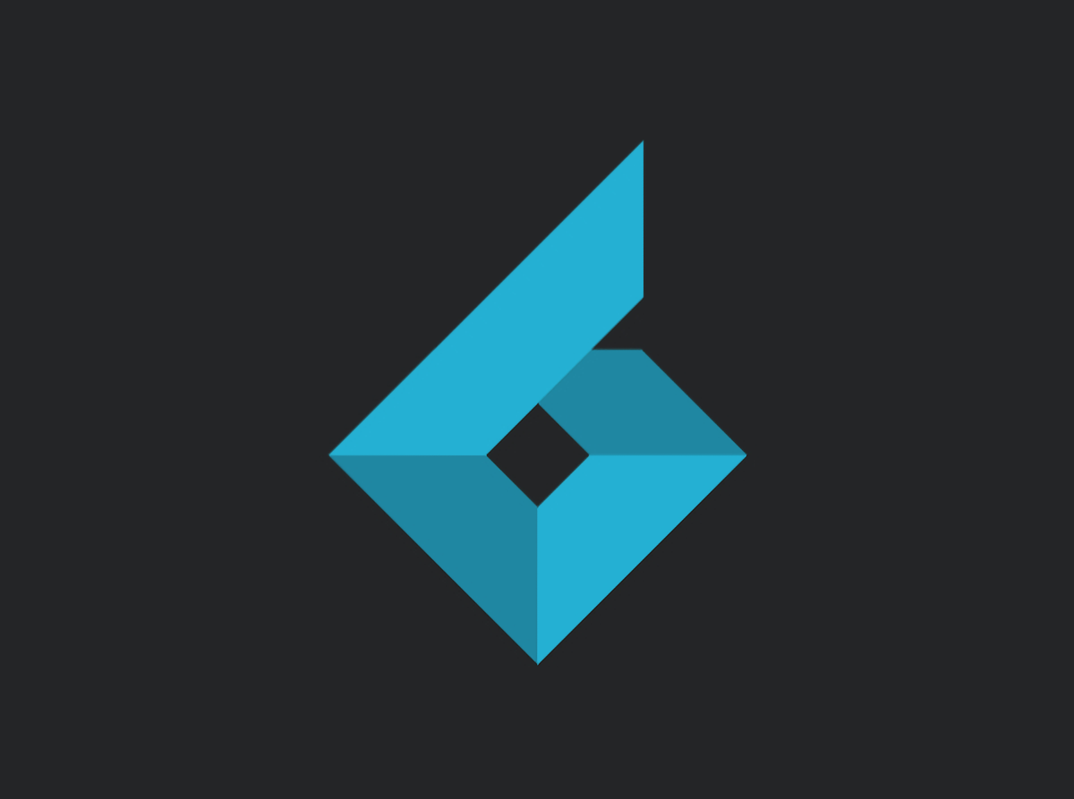 A blue triangle with a square in the middle on a black background.