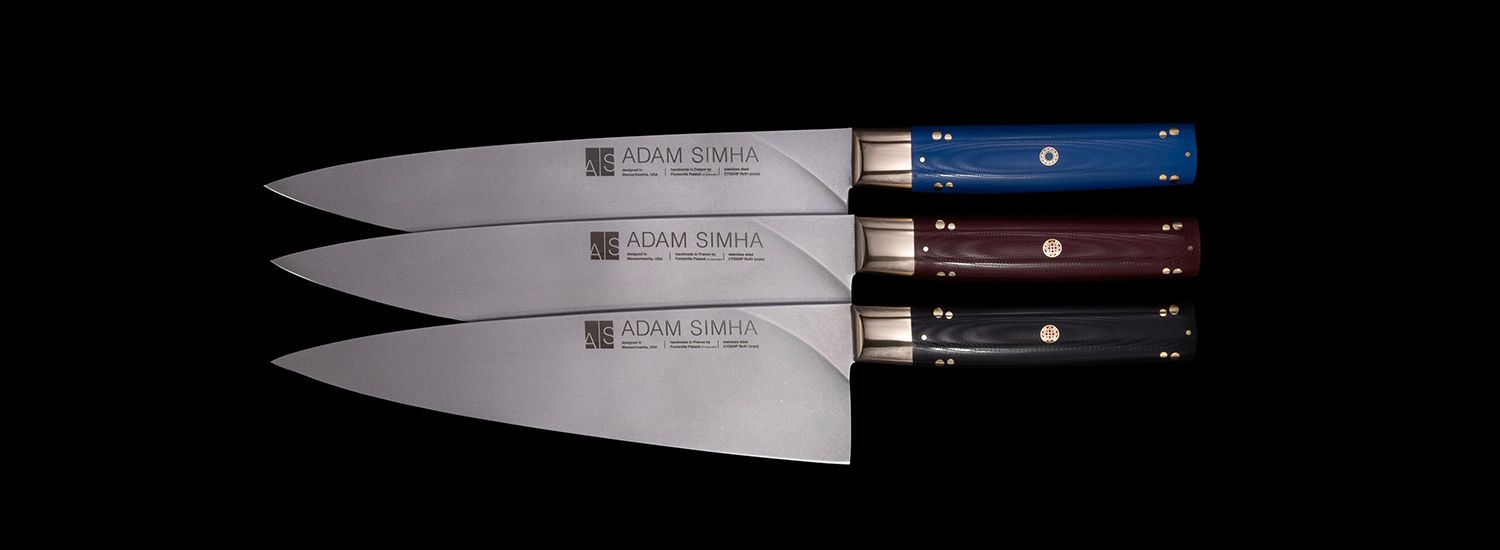 Adam Simha Chefs Knives in Blue Red and Black