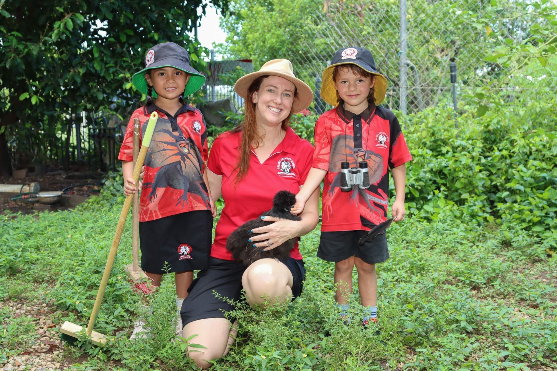 Bunny with brown and white fur, in a field of daisies, with Easter eggs.
