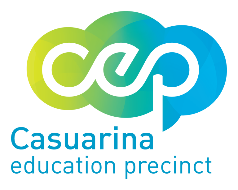 Logo for Casuarina Education Precinct: a green and blue cloud with 