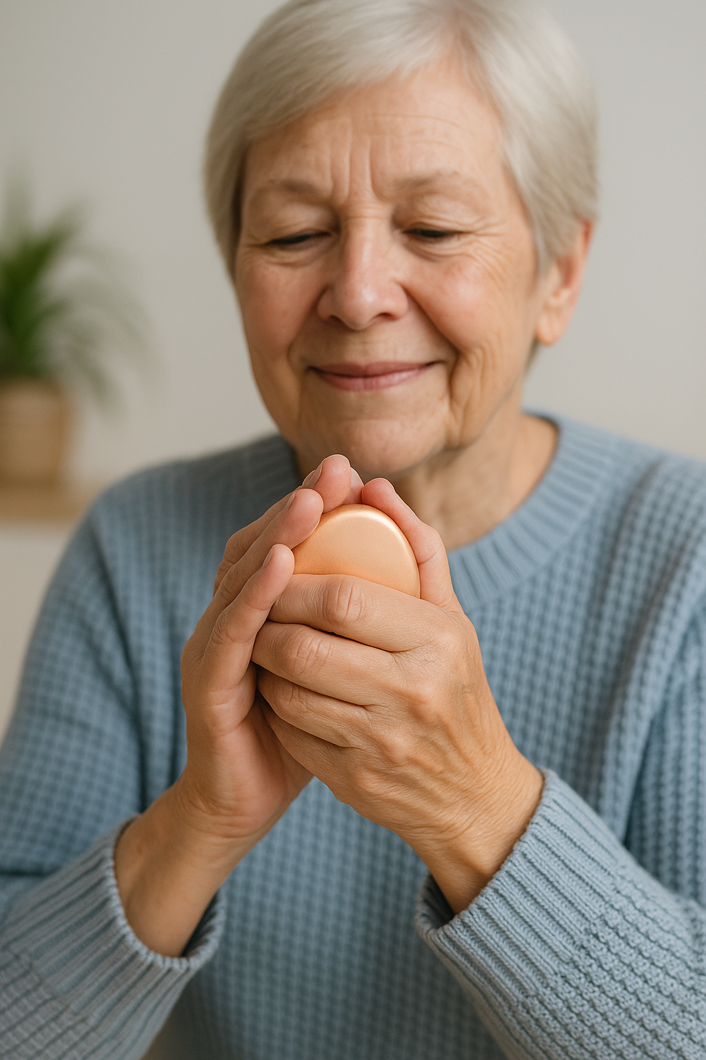 Four young people sitting outside, smiling, wearing casual shirts.