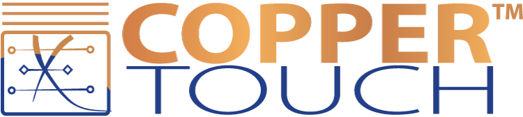 Logo for Copper Touch, with abstract graphic and company name.