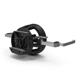 Black and silver adjustable camera mount with rotating wheel and arm supports.