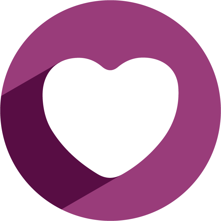 White heart inside a purple circle with a long shadow.