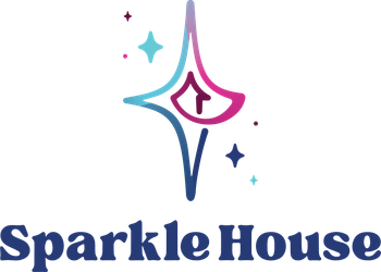 Sparkle House logo: Star-shaped design with blue, purple, and teal elements, with the words 