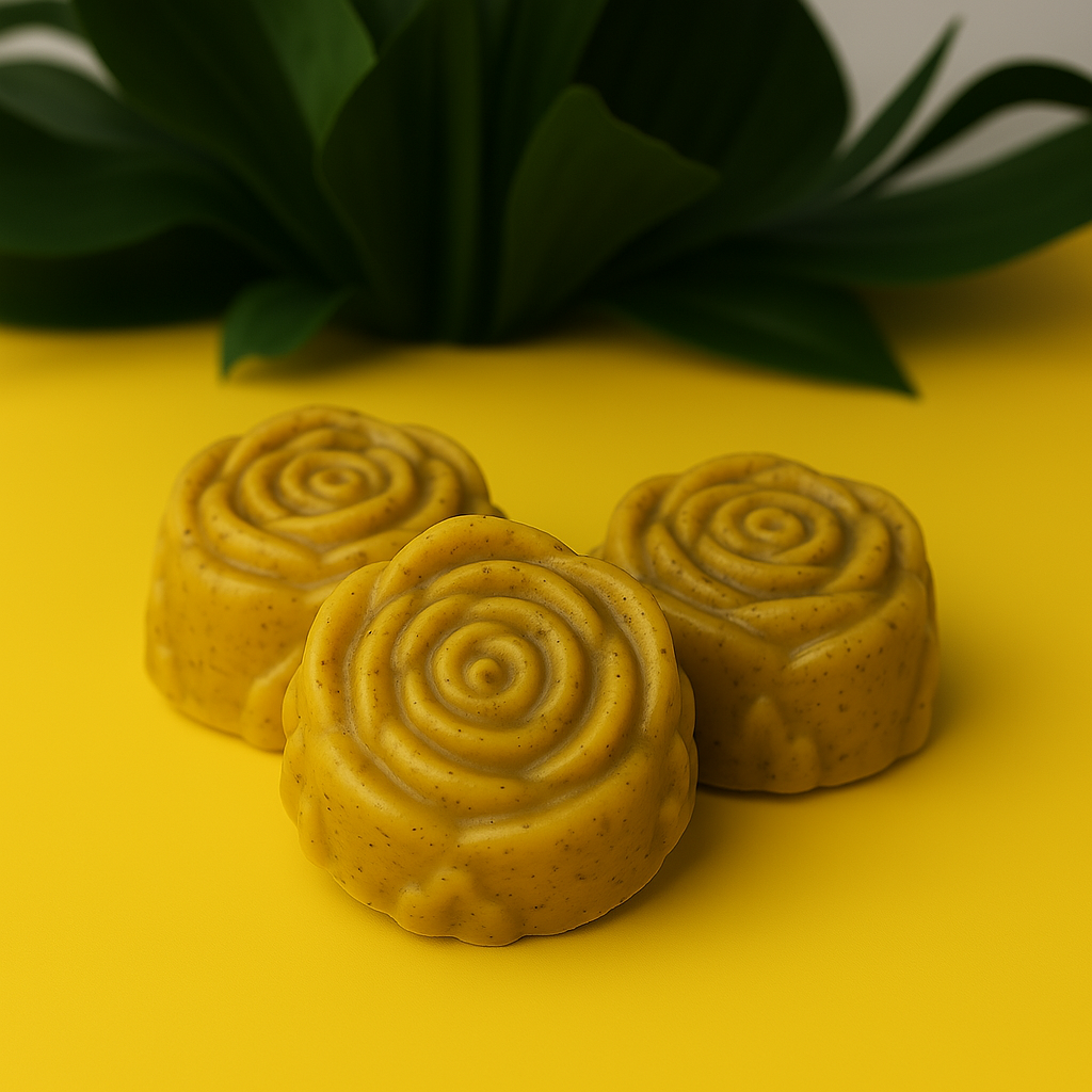 A yellow soap in the shape of a rose