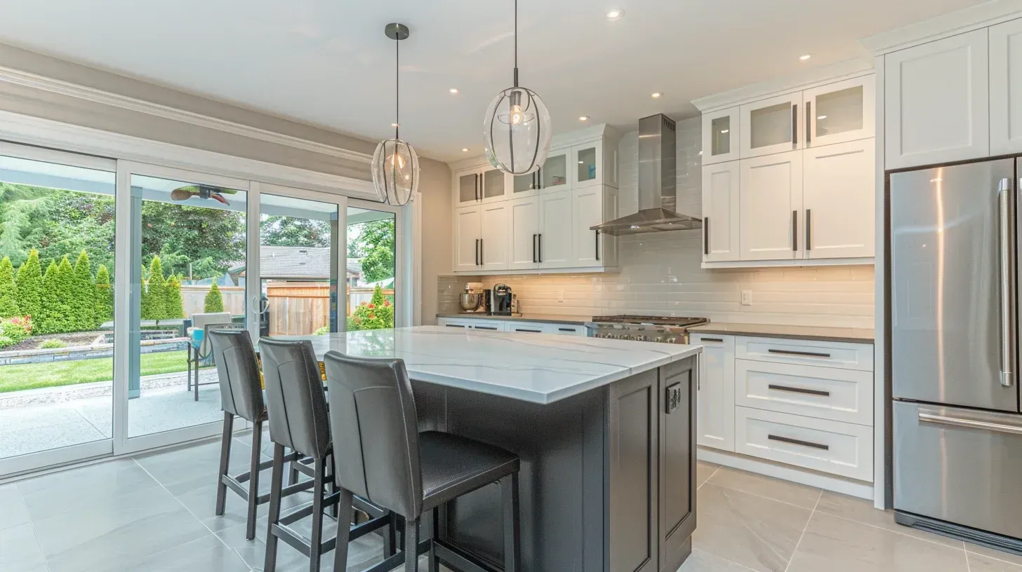 Contemporary Vancouver kitchen remodel showcasing quartz countertops, custom cabinetry storage, and open-concept redesign.
Full-service kitchen renovation Vancouver BC including demolition, cabinetry upgrade, tile flooring installation, and lighting modernization.
Vancouver kitchen remodeling project highlighting natural stone countertops, modern hardware installation, and premium cabinetry replacement.
Luxury Vancouver kitchen renovation with marble backsplash, engineered hardwood floors, and bespoke cabinetry installation.