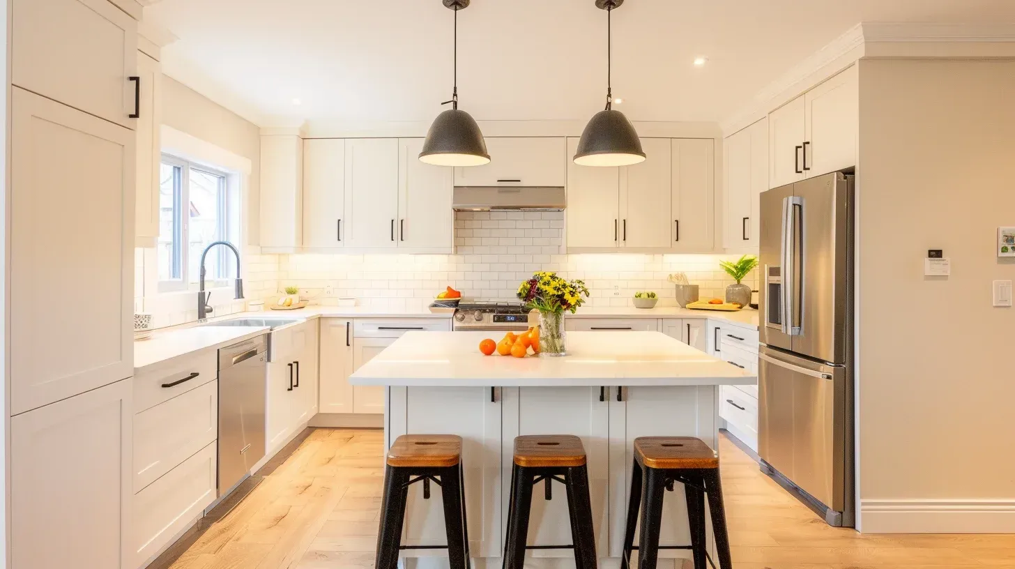 Professional kitchen renovation Vancouver BC including sink and faucet installation, appliance integration, LED lighting upgrades, and full-service remodeling solutions.
Vancouver kitchen remodeling before and after featuring structural wall removal, layout expansion, custom cabinetry installation, and quartz countertop replacement.
Custom kitchen design and renovation Vancouver BC with backsplash tile installation, engineered hardwood floors, modern appliances, and design-build kitchen remodeling services.
Vancouver kitchen renovation project displaying luxury cabinetry, granite island, open layout redesign, lighting upgrades, and professional kitchen remodeling craftsmanship.