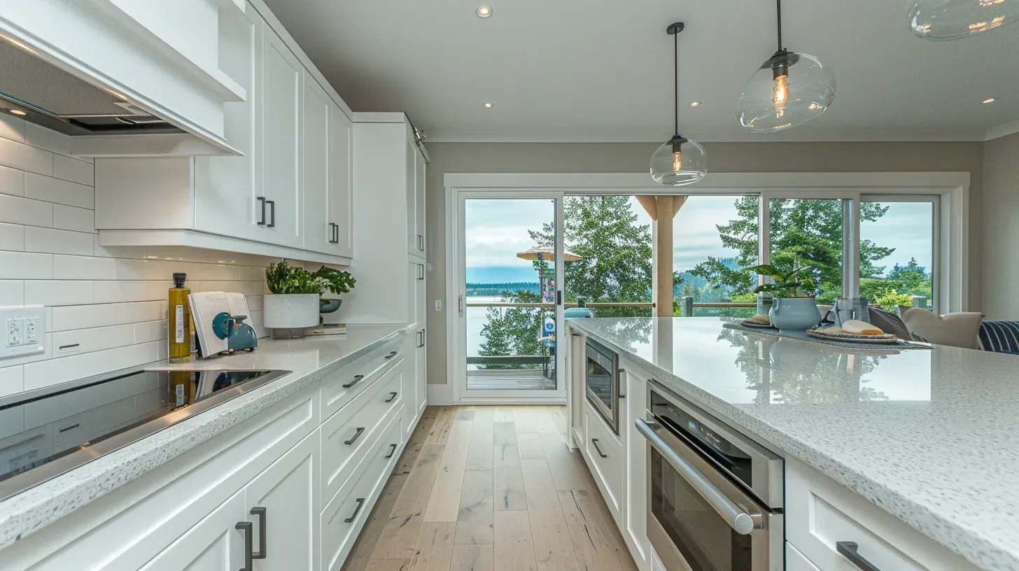 Vancouver kitchen renovation featuring custom kitchen cabinets, quartz countertops, tile backsplash installation, hardwood flooring, LED recessed lighting, and full-service kitchen remodeling in Vancouver BC.
Modern kitchen remodeling Vancouver BC with open-concept layout redesign, structural wall removal, large island installation, and premium quartz countertop upgrade.
Luxury kitchen renovation Vancouver showcasing marble waterfall island, bespoke cabinetry, integrated appliances, under-cabinet lighting, and professional design-build execution.