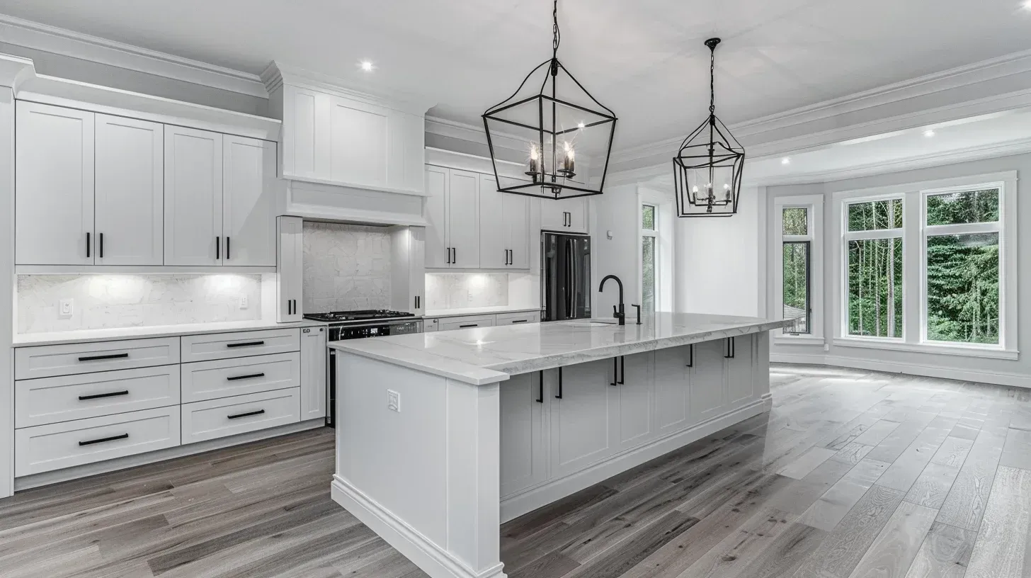 Vancouver kitchen remodel before and after displaying cabinet replacement, quartz countertops, hardwood flooring, and full kitchen transformation.
Contemporary kitchen renovation Vancouver BC highlighting custom cabinetry installation, stone backsplash, tile flooring, and professional remodeling services.
Vancouver kitchen remodeling project featuring luxury finishes, integrated smart appliances, quartz surfaces, and complete renovation management.
Design-build kitchen renovation Vancouver BC with modern island installation, cabinetry upgrades, countertop replacement, and lighting improvements.