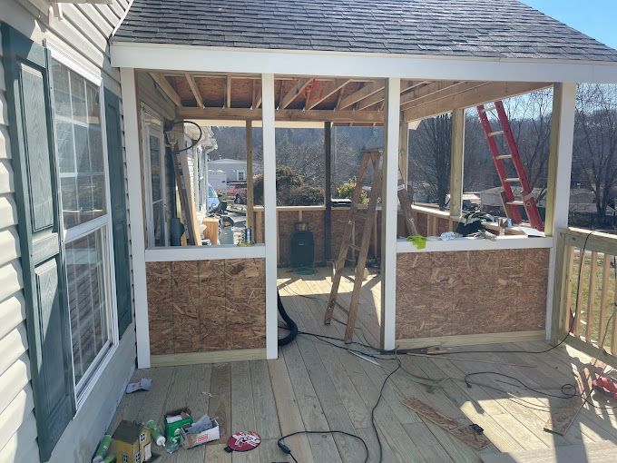 A porch is being built on the side of a house