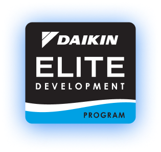 Daikin Elite Development Program badge. Black and white logo with blue accent.