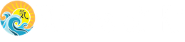 Logo with sun, waves, and Asian writing.