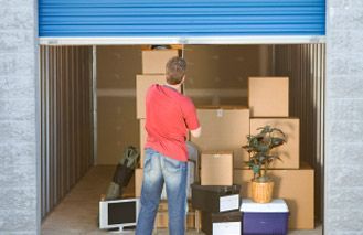 boxes and household items in a storage unit