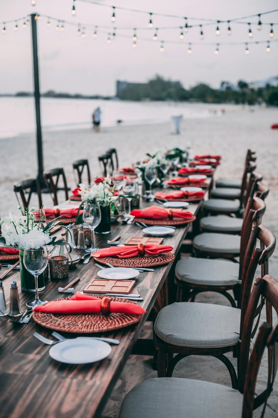 Long Wooden Table Set for Beachside Dinner Party — Event Hire in Wodonga, NSW