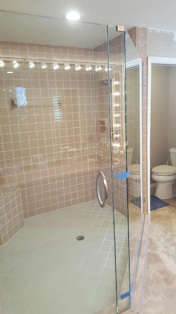 135° SHOWER INSTALLED IN BRUSHED NICKEL CHANNEL 120116 — Glass and Mirror in Tarpon Springs, FL