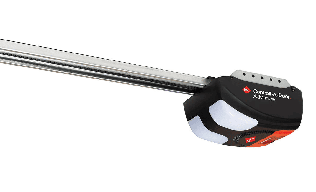 A close up of a garage door opener on a white background.