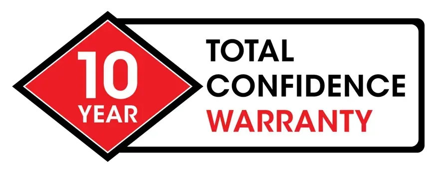 A logo for a 10 year total confidence warranty.