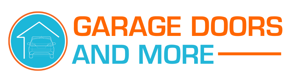A logo for garage doors and more , a company that sells garage doors and more.