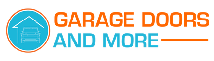 A logo for garage doors and more , a company that sells garage doors and more.