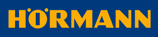 The word hormann is written in yellow on a blue background