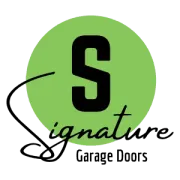 The logo for signature garage doors is green and black