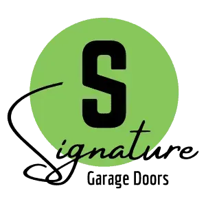 The logo for signature garage doors is green and black