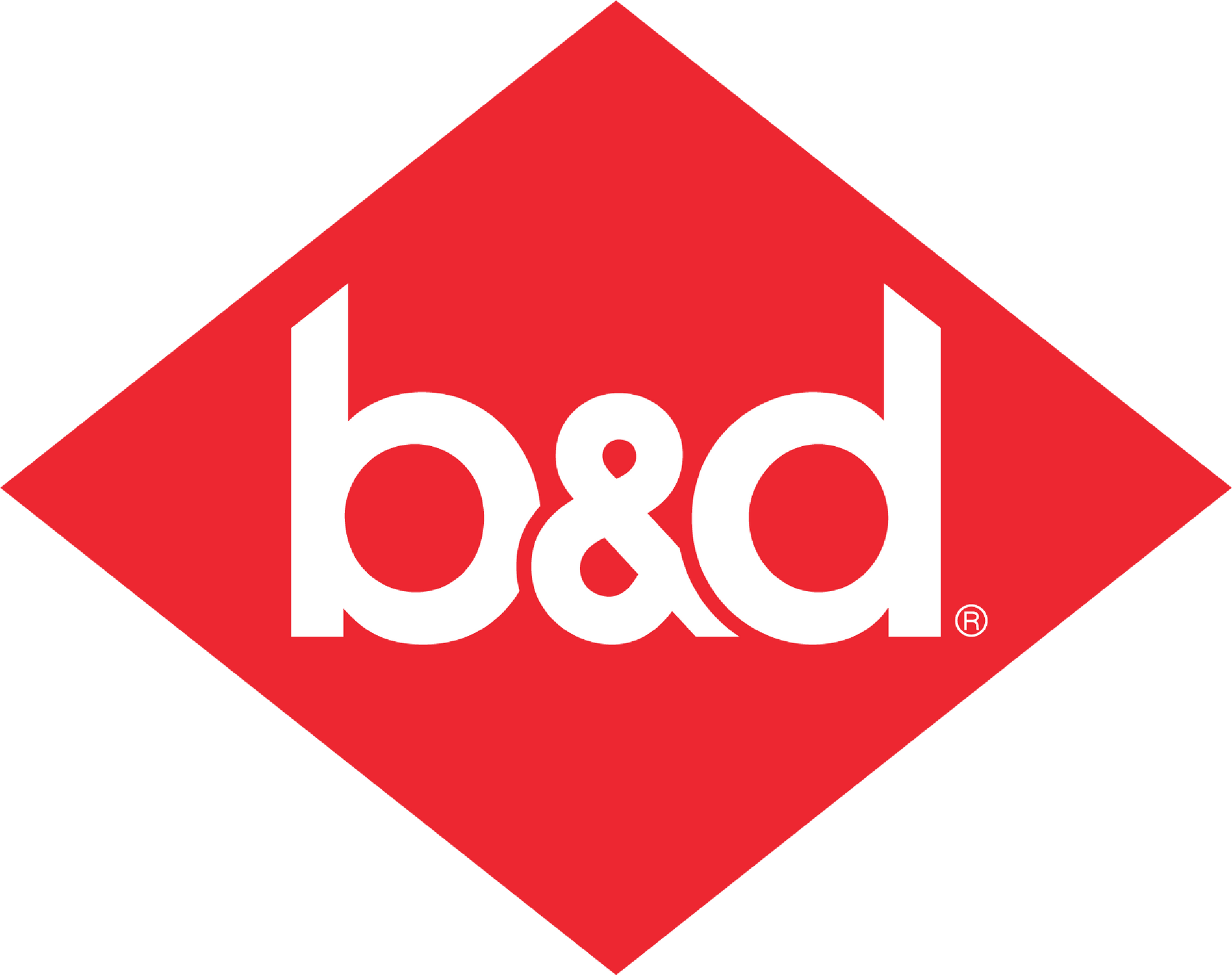 A red and white b & d logo on a white background