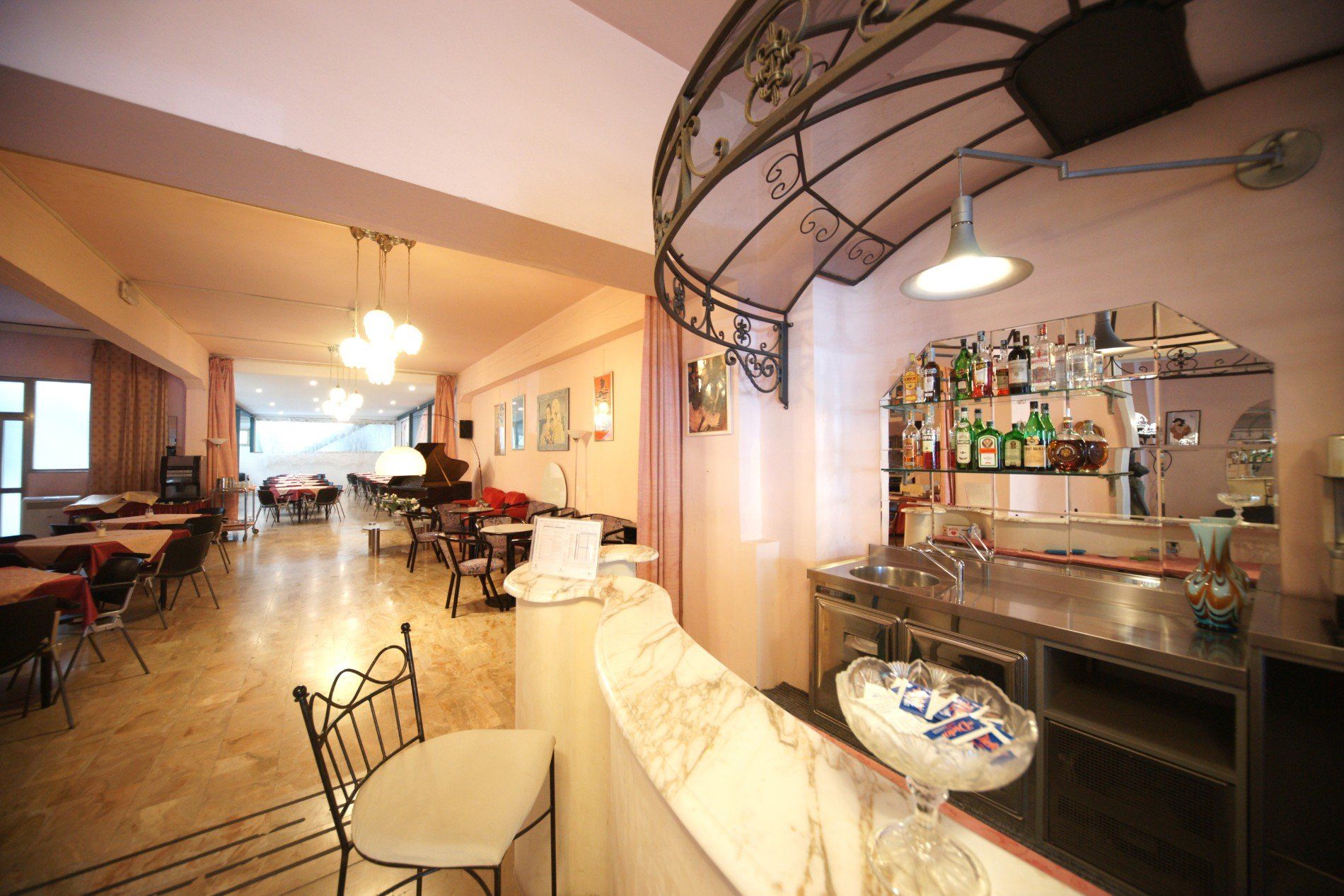 art noveau hotel counter and dining hall