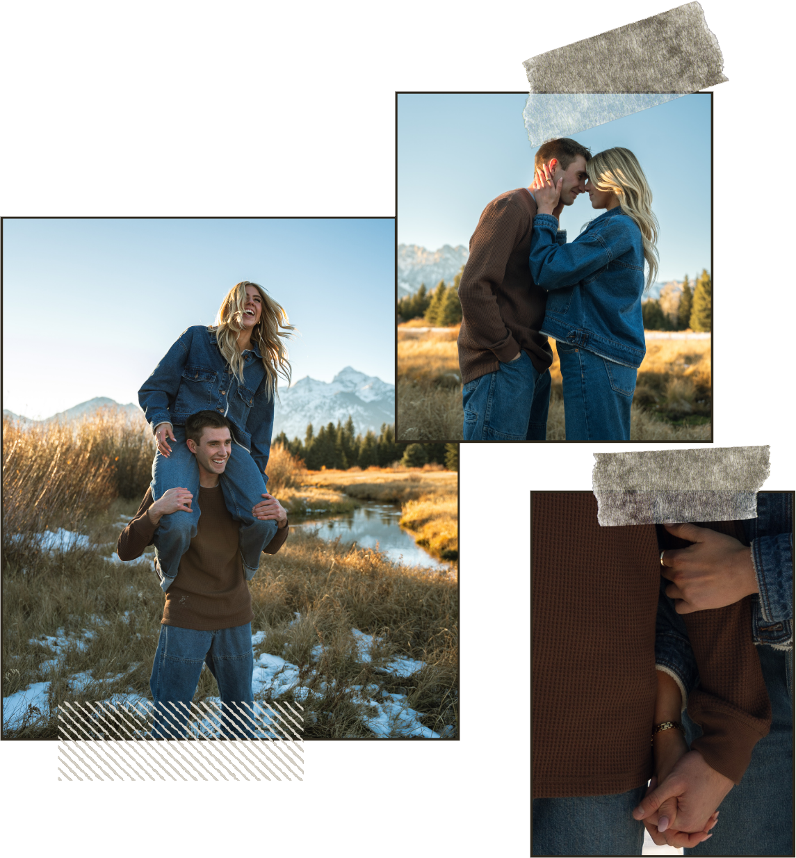 A man is carrying a woman on his shoulders in a field