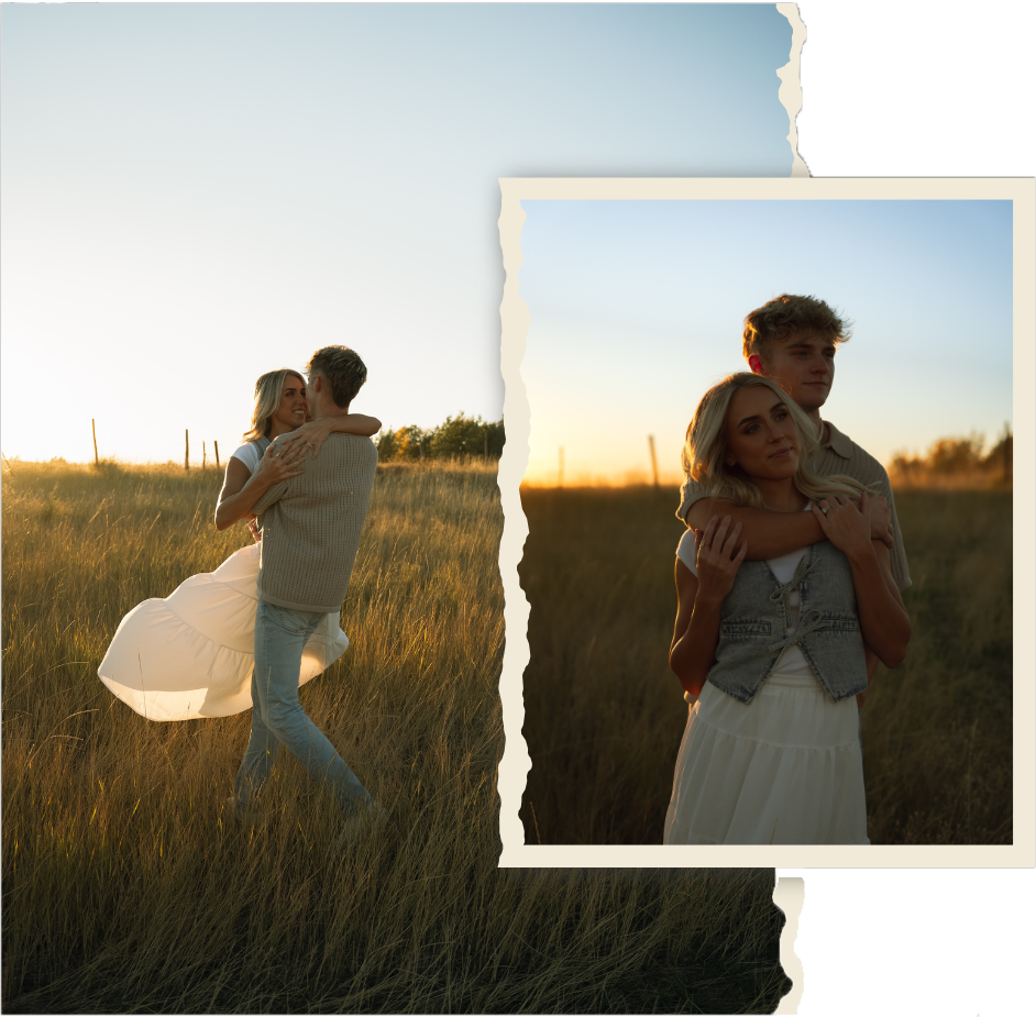 A man is carrying a woman in his arms in a field