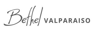 A black and white logo for bethel valparaiso on a white background.
