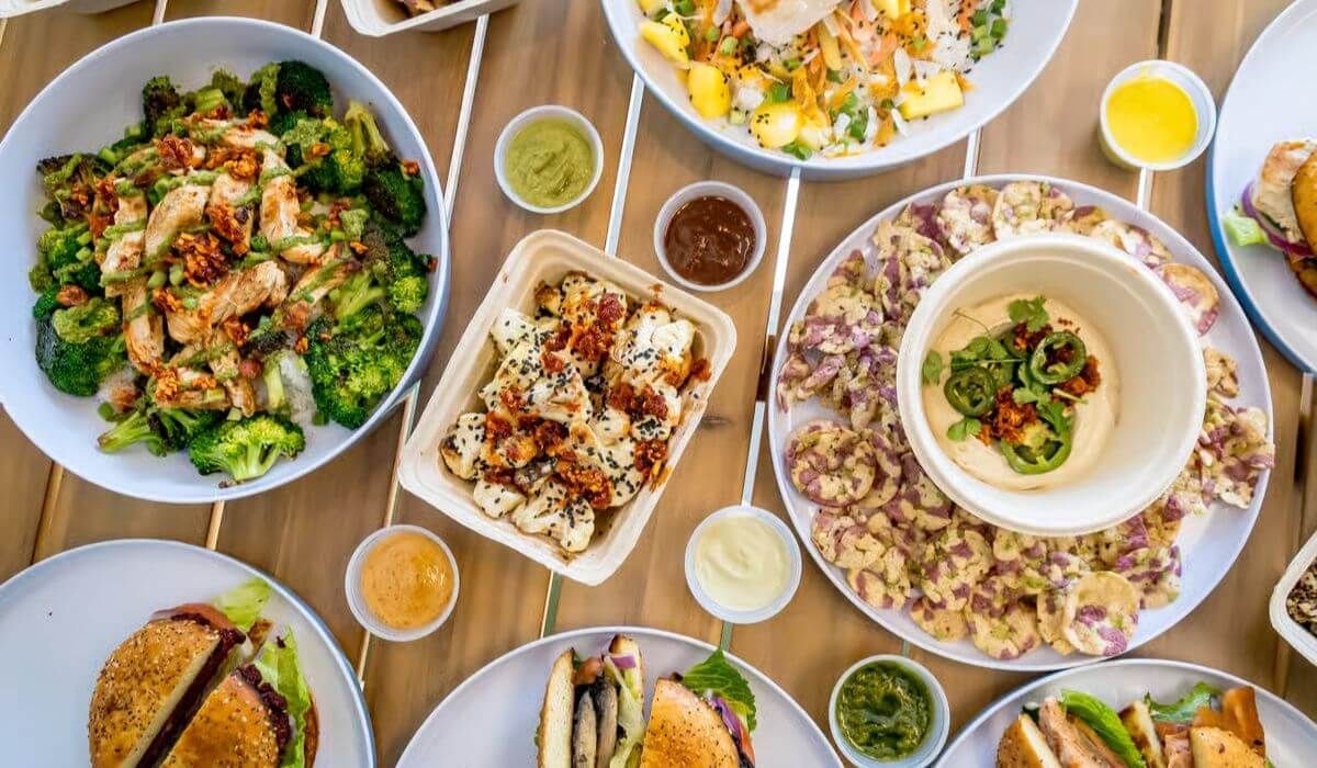 Catering salads and sides table