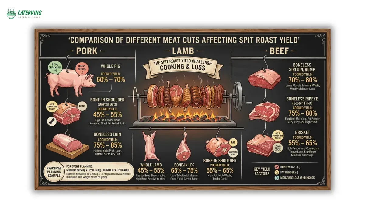 comparison of different meat cuts affecting spit roast yield