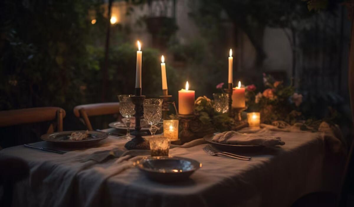 Luxury birthday dinner with candles