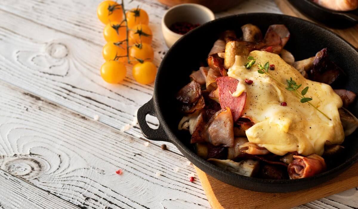 raclette plate with meats and veggies