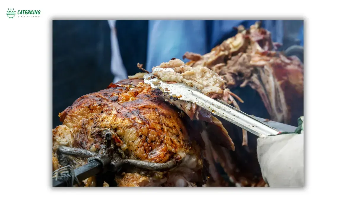 spit roast buffet serving meat portions to guests showing catering quantity planning 