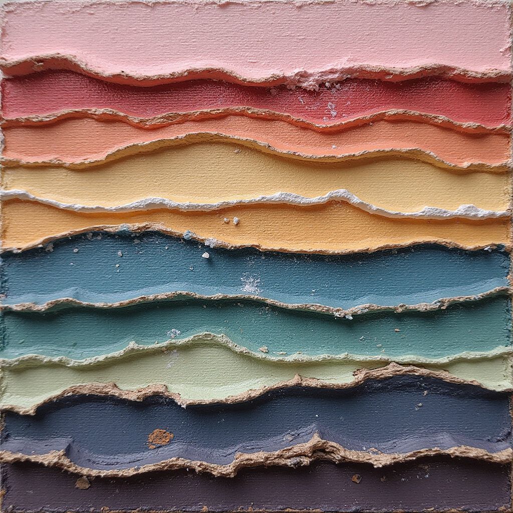 Eye shadow palette with layered, wavy rows of pastel colors.