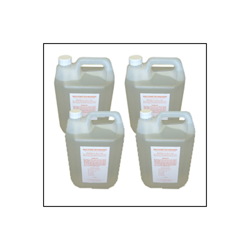 Four bottles of liquid are stacked on top of each other